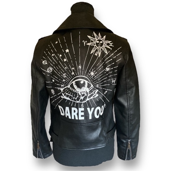 DARE YOU Faux Leather Cropped Moto Jacket Silver Hardware Black, Sm…Goth… - Picture 3 of 16